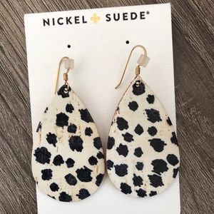 Nickel & Suede Leather Earrings - Spotted Cork